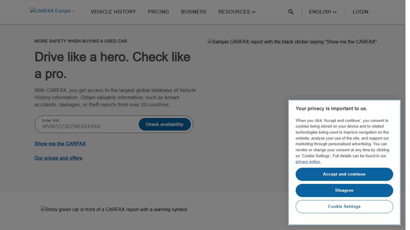 Check car by VIN & get the vehicle history CARFAX